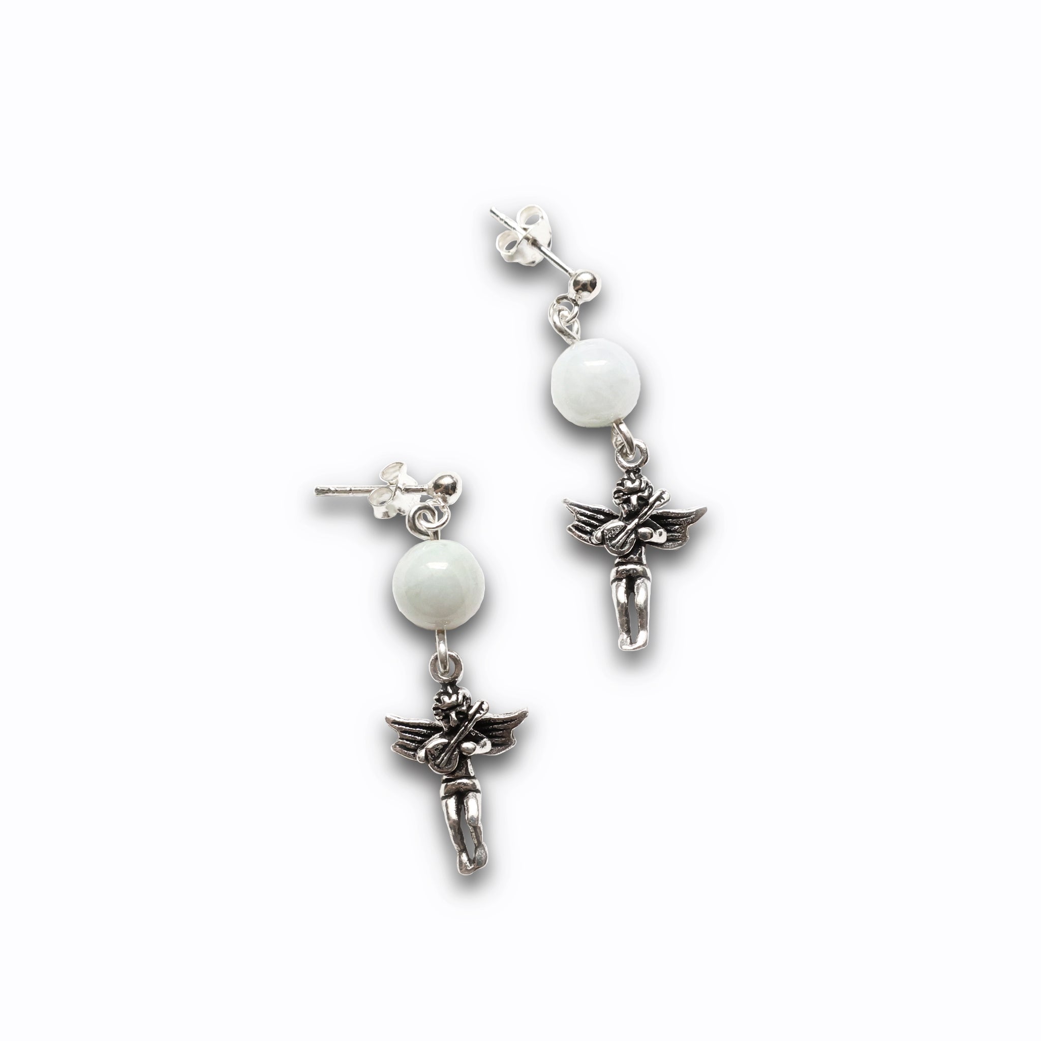 Silver Little Angel with Burmese Jadeite Earrings